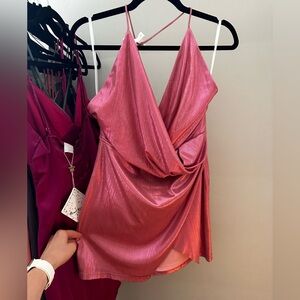 MISSIE WRAP FRONT DRESS IN PINK METALLIC - only worn one time